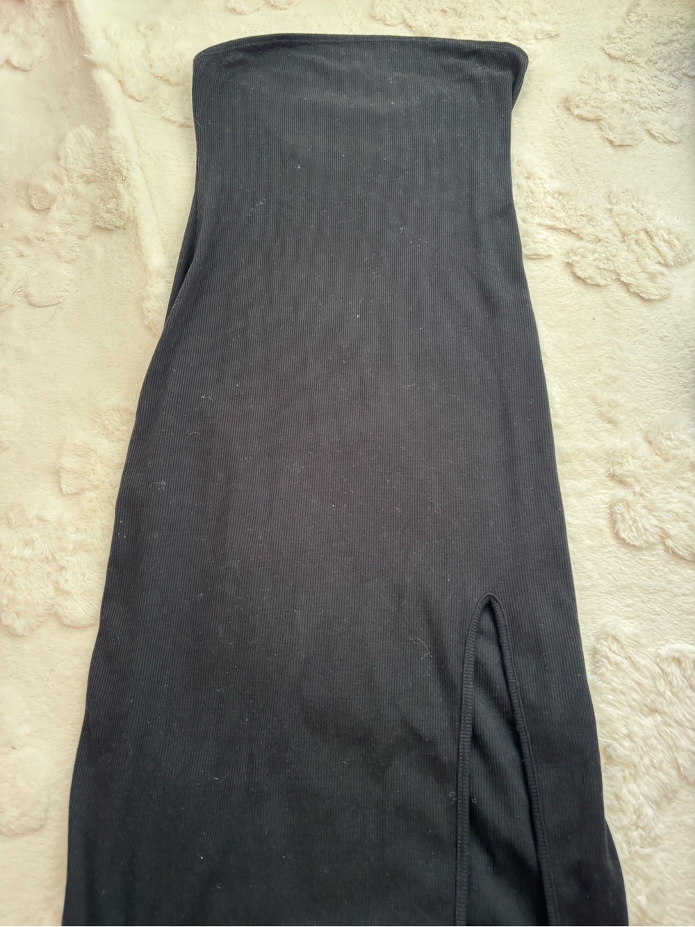 Strapless Black Midi Dress with Side Slit